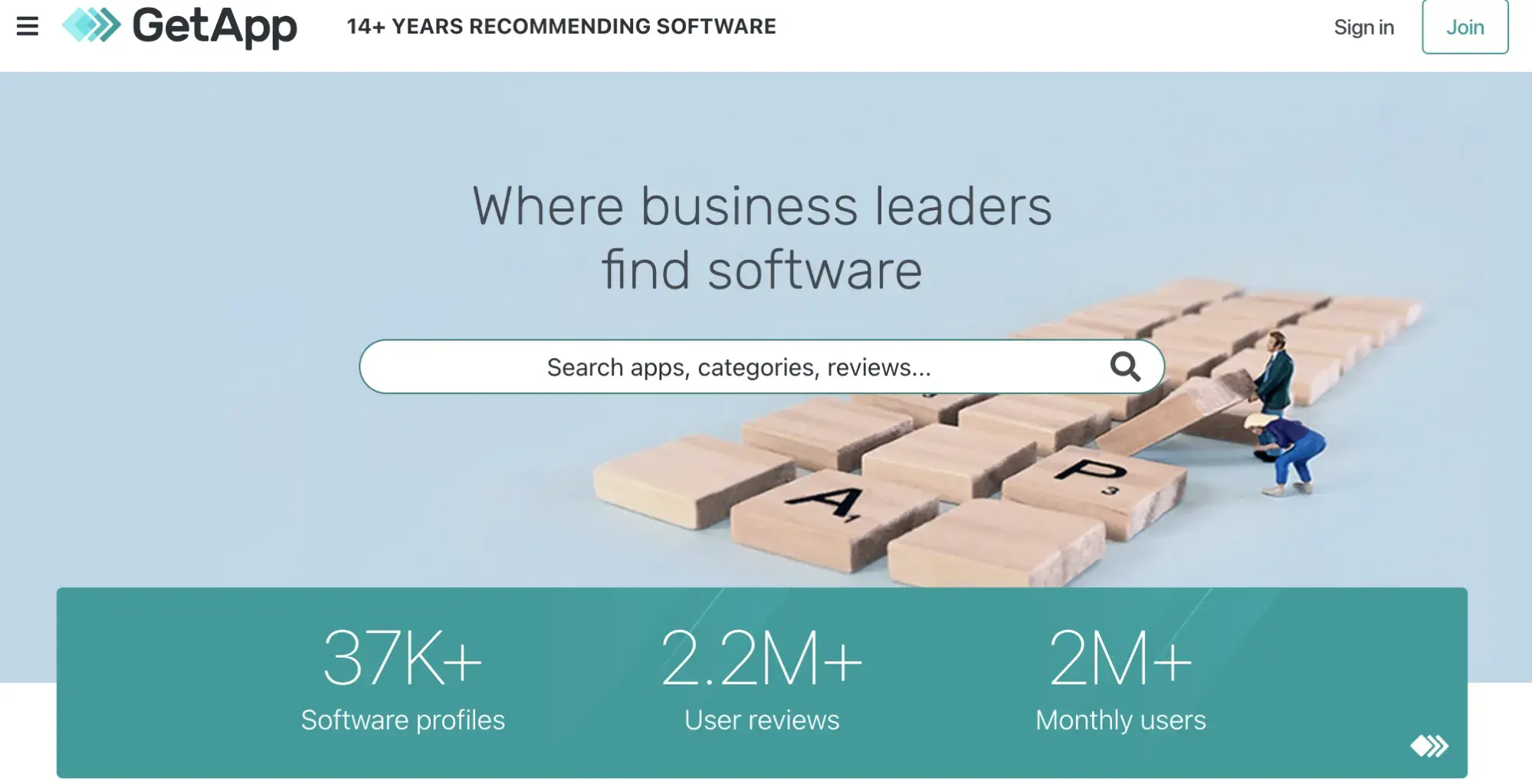 screenshot of GetApp homepage for software reviews