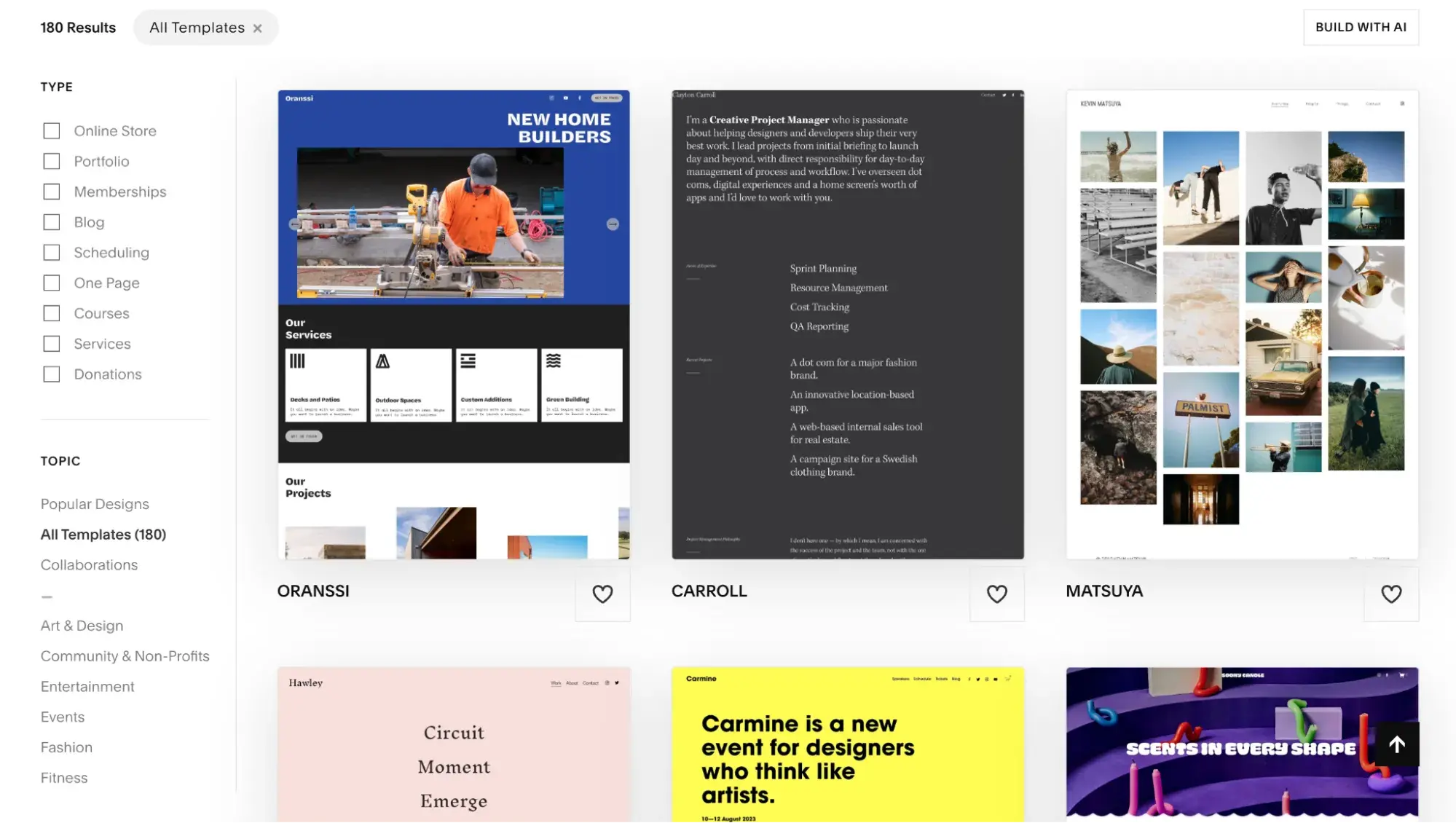 Squarespace alternatives, template library