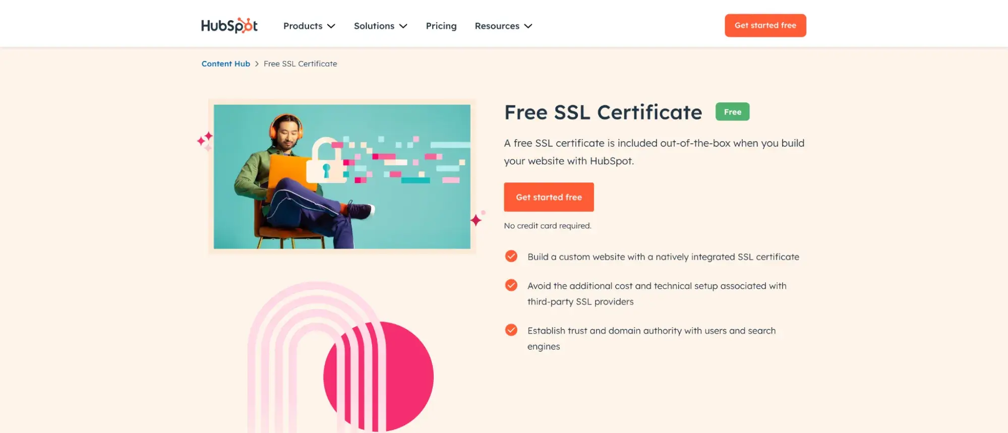 Screenshot of HubSpot’s free built-in SSL certificate product page