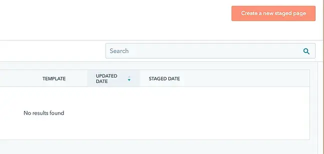 Create a new staged page with an orange button that reads ‘Create a new staged page’