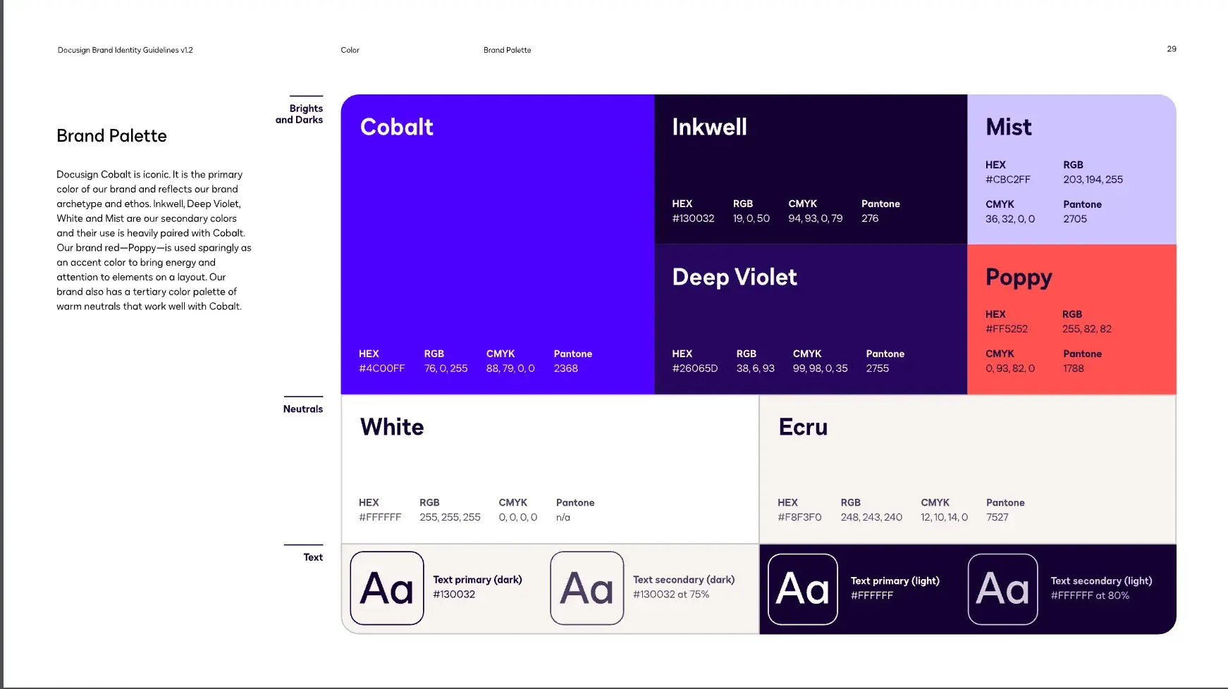 Docusign’s brand palette of purples and coral.