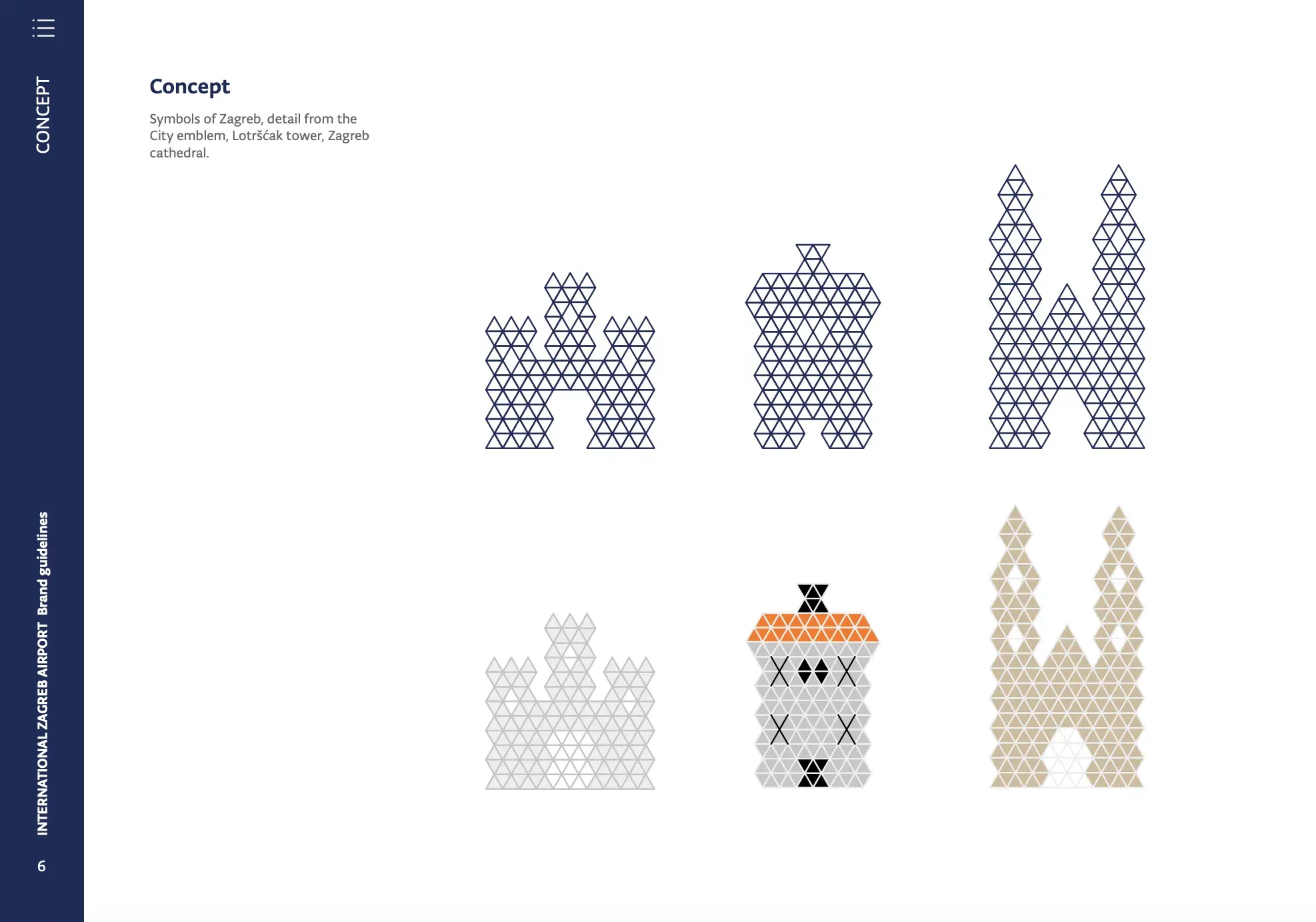 Tiny triangles are stacked to look like castles.