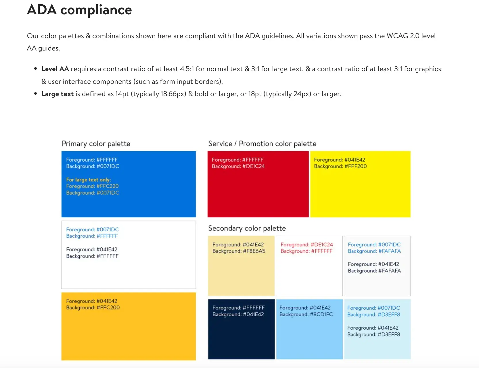 ADA compliance for the Walmart color palette.