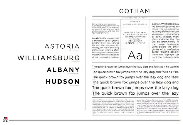 I heart NY fonts: Astoria, Williamsburg, Albany, and Hudson.