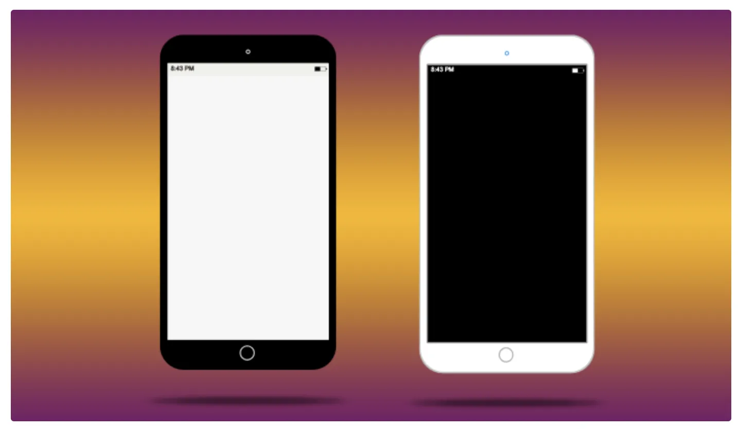 image of blank smartphones with colors inverted