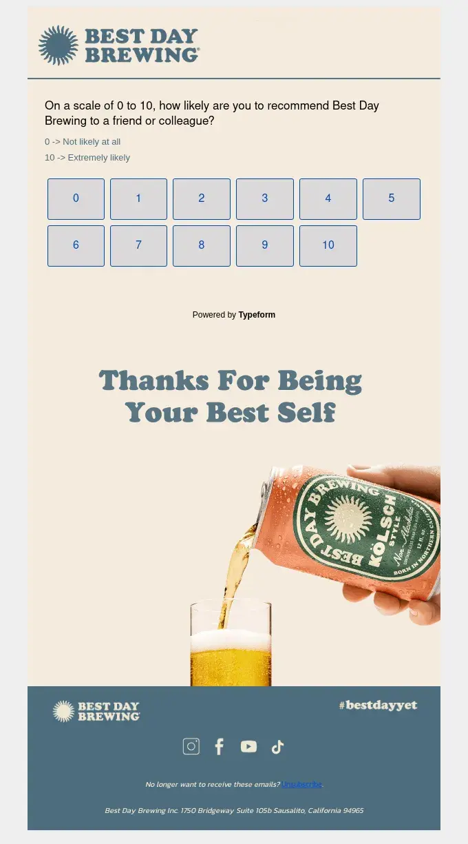 Best Day Brewing survey email subject line