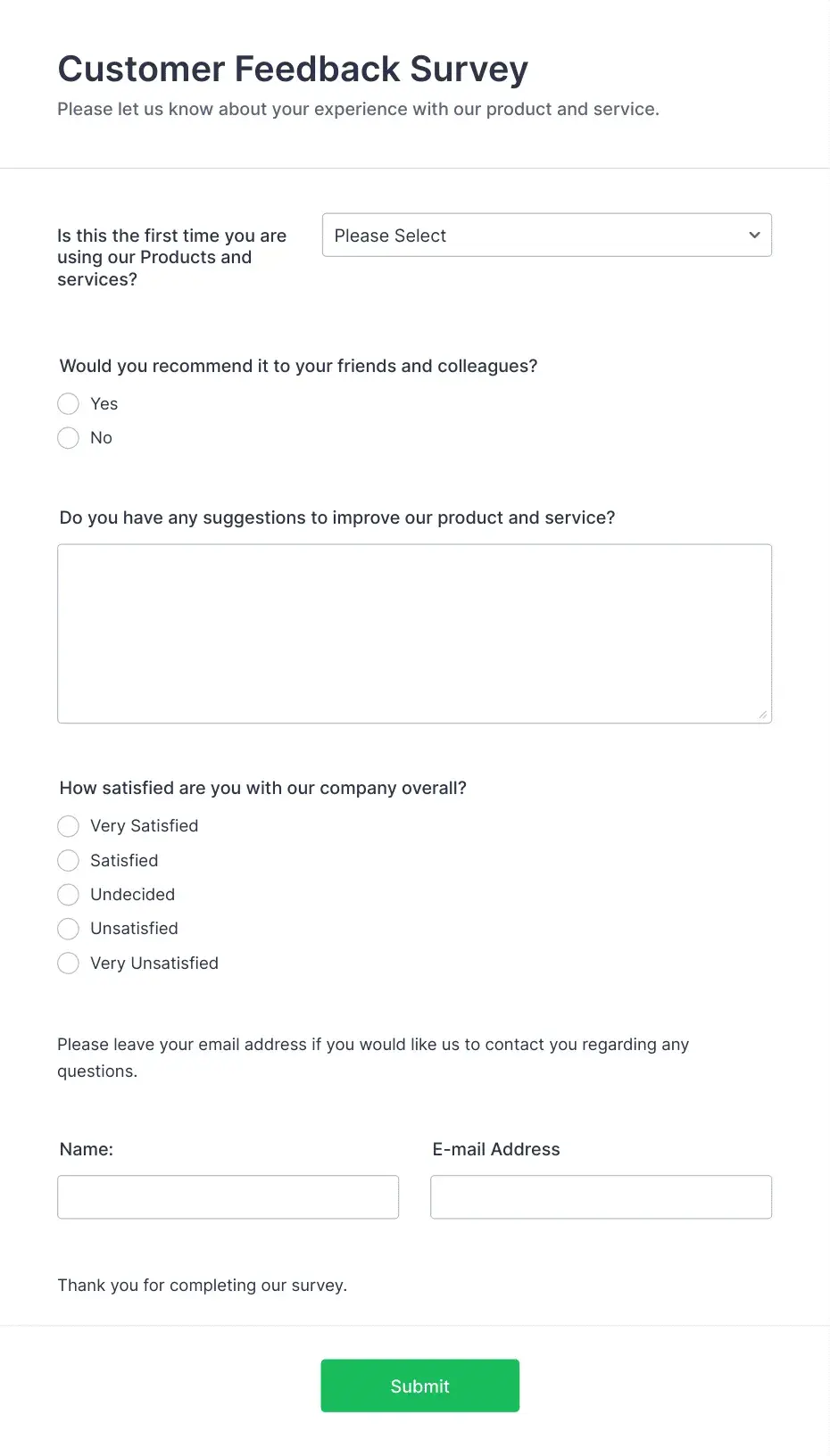 Jotform customer feedback survey template 