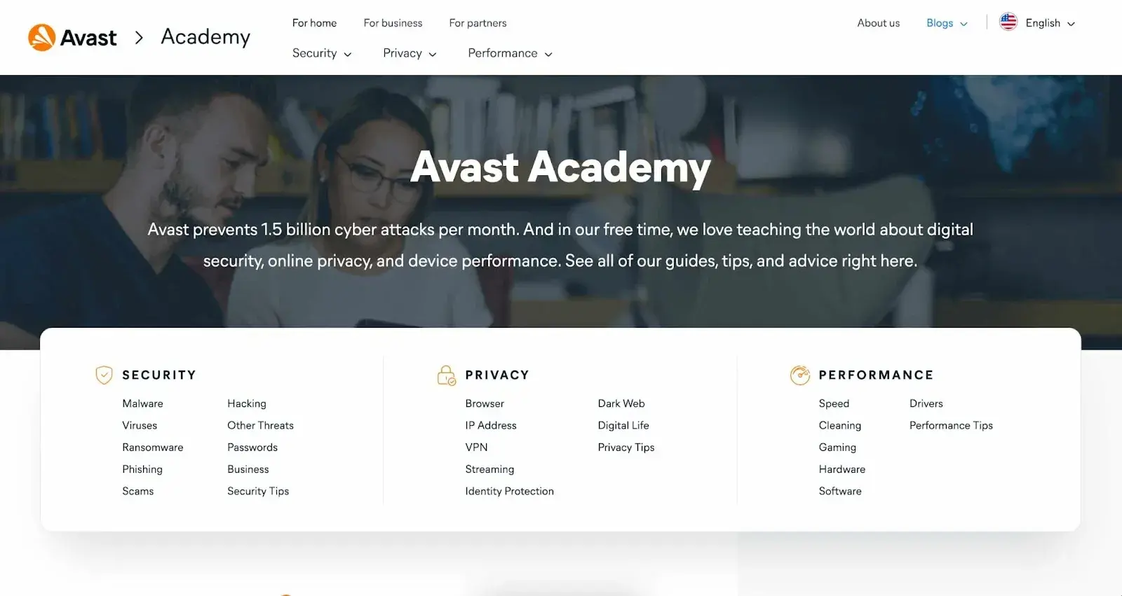 tech website design: avast academy 