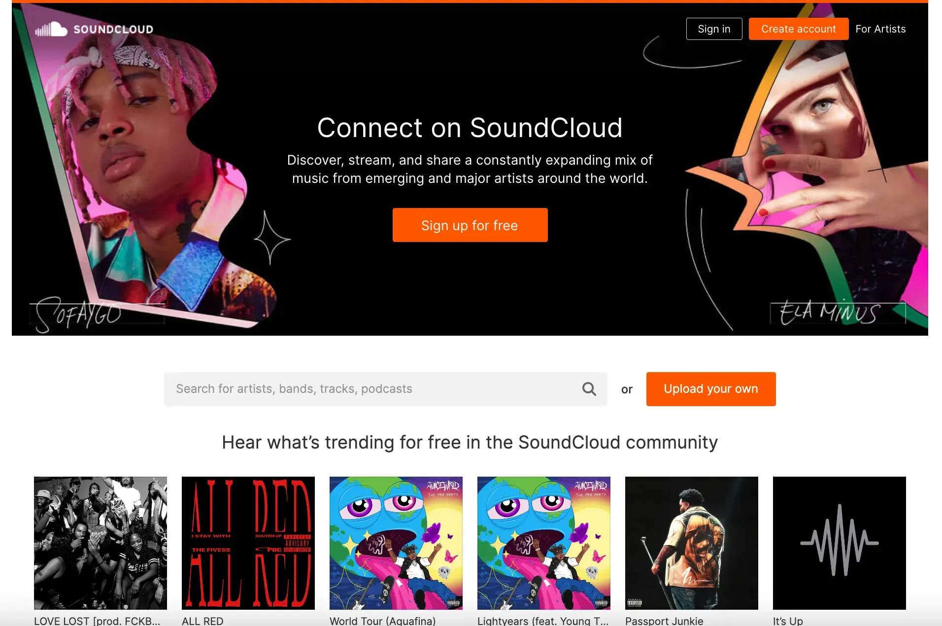 tech website design: Screenshot of SoundCloud’s website