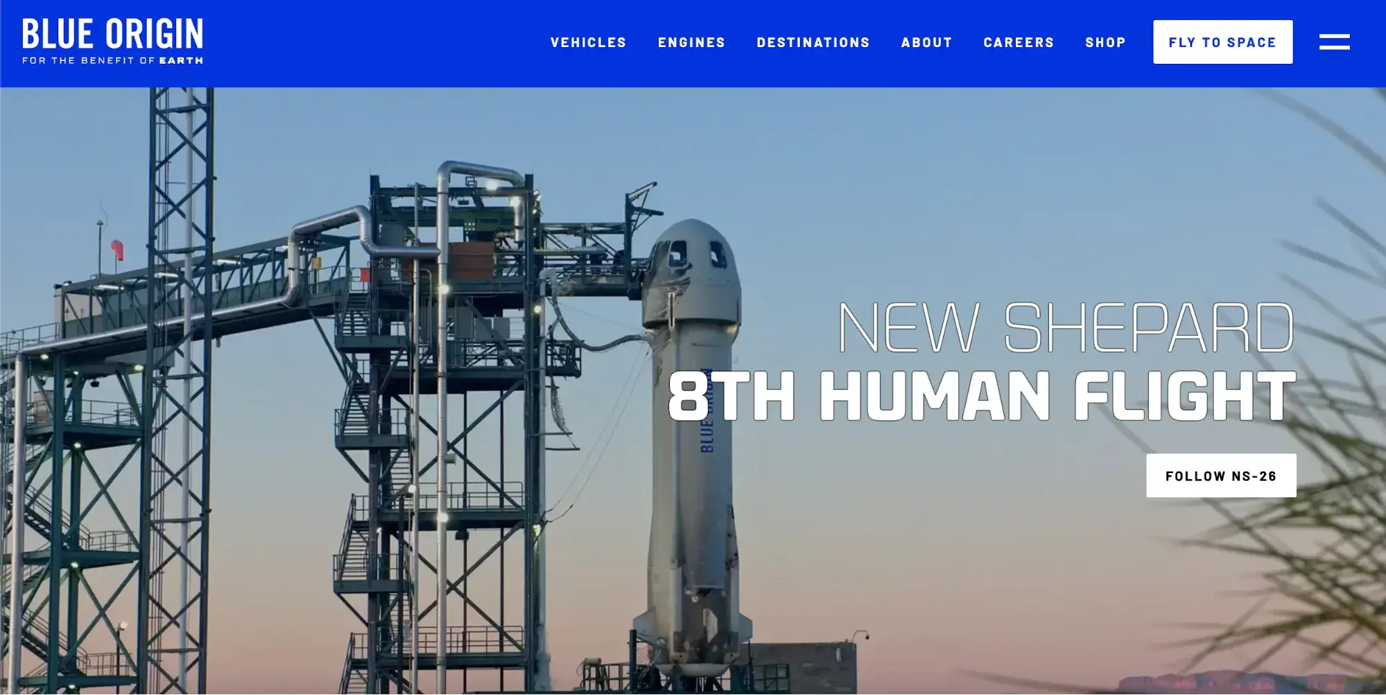 tech website design example: Screenshot of Blue Origin’s website