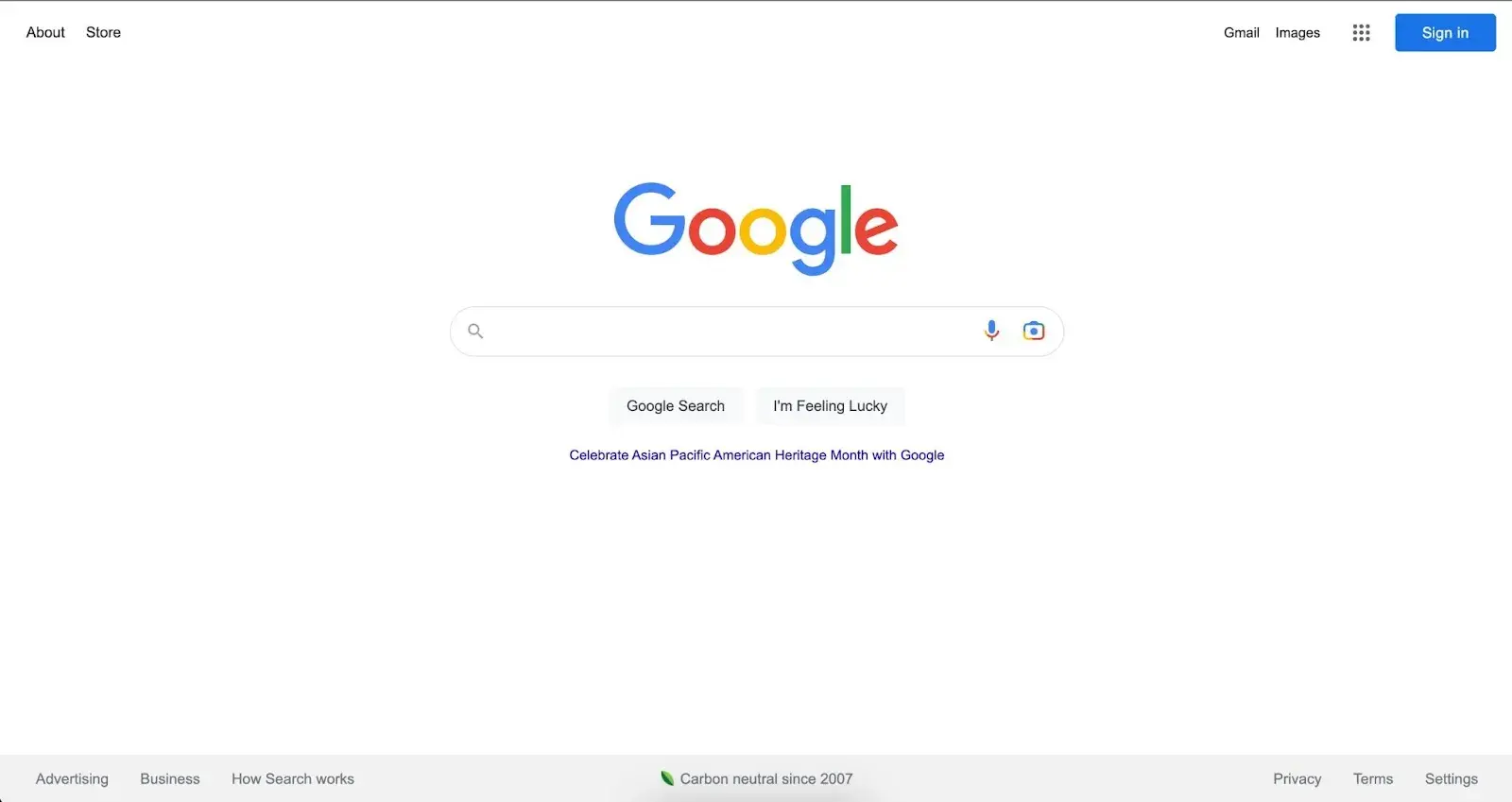 tech website design: Screenshot of Google’s website