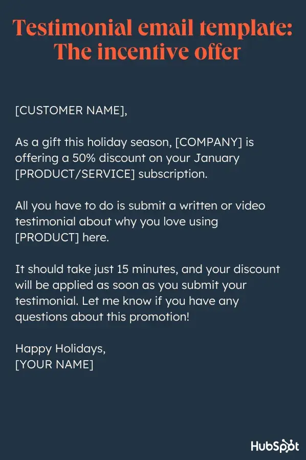 testimonial request template with incentive offer