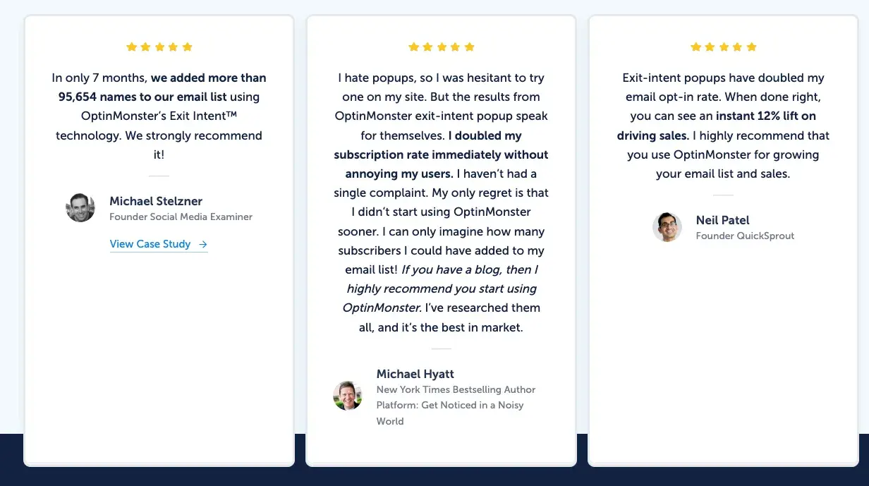 optinmonster's case study testimonials