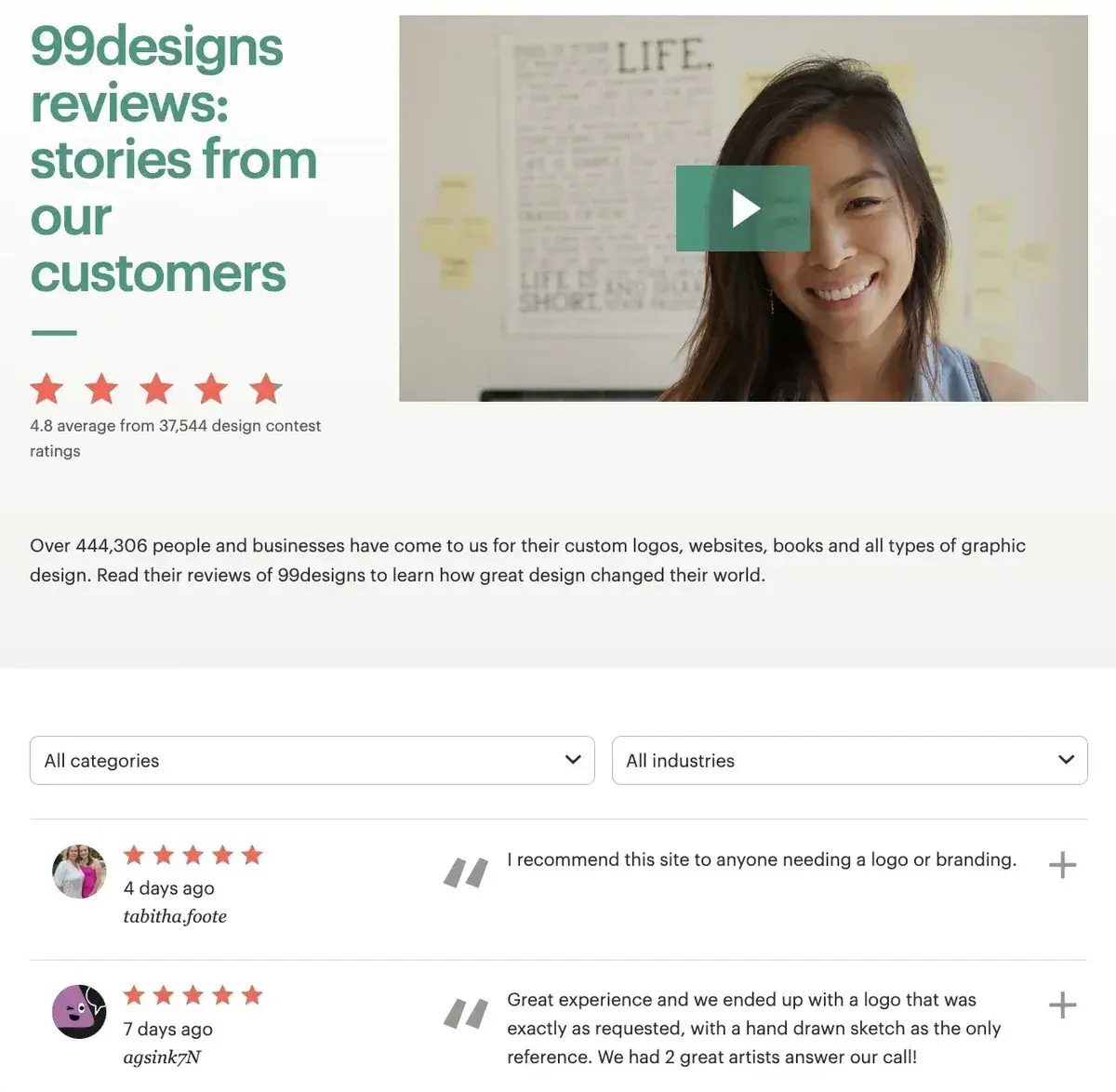 99designs’ testimonial page