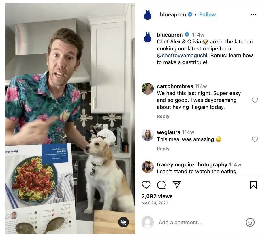 testimonial example blue apron's instagram how-to