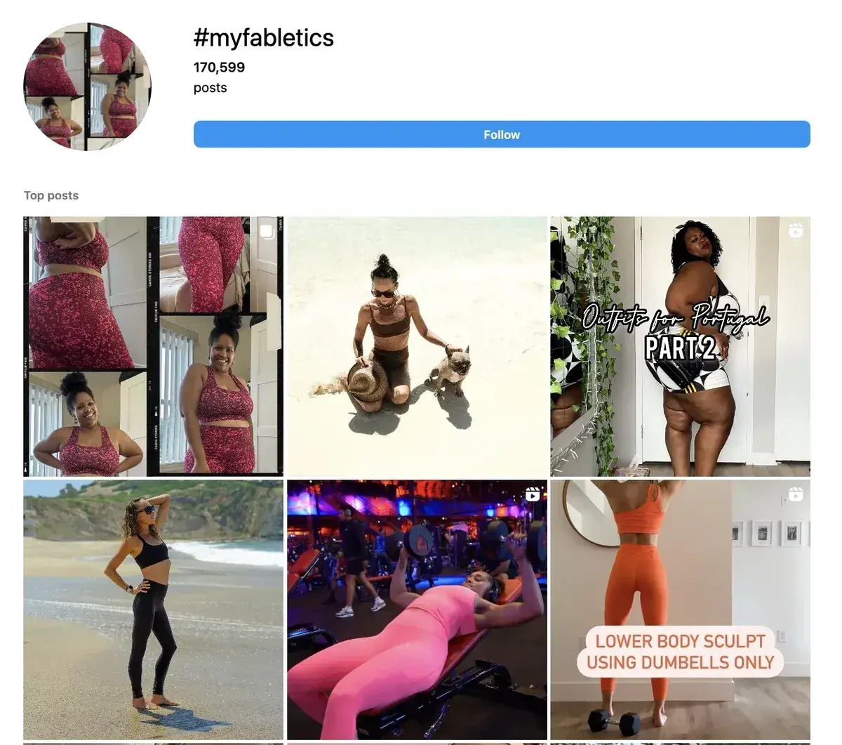 testimonial examples from fabletics' #myfabletics hashtag