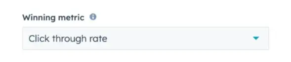 Screenshot of AB test “winning metric” dropdown menu]