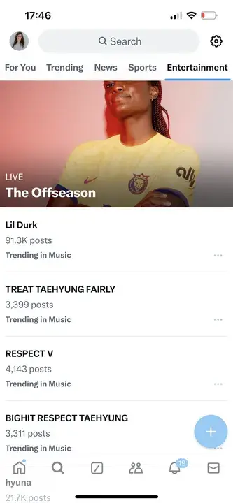 trend forecasting: screenshot of X showing their trending section to help people determine what’s trending now.