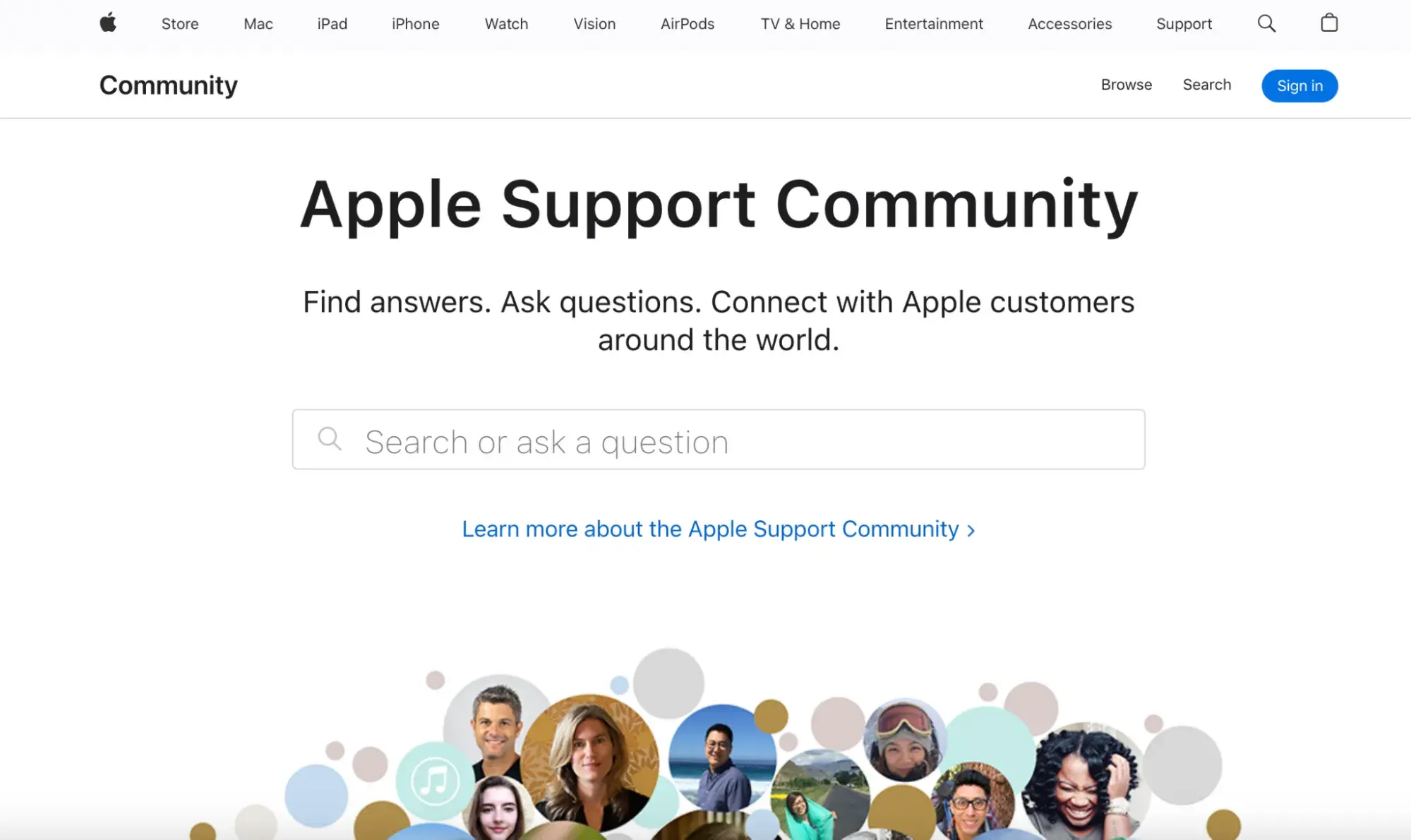 Types of Community Management, Support Community Examples, Apple Support Community Homepage