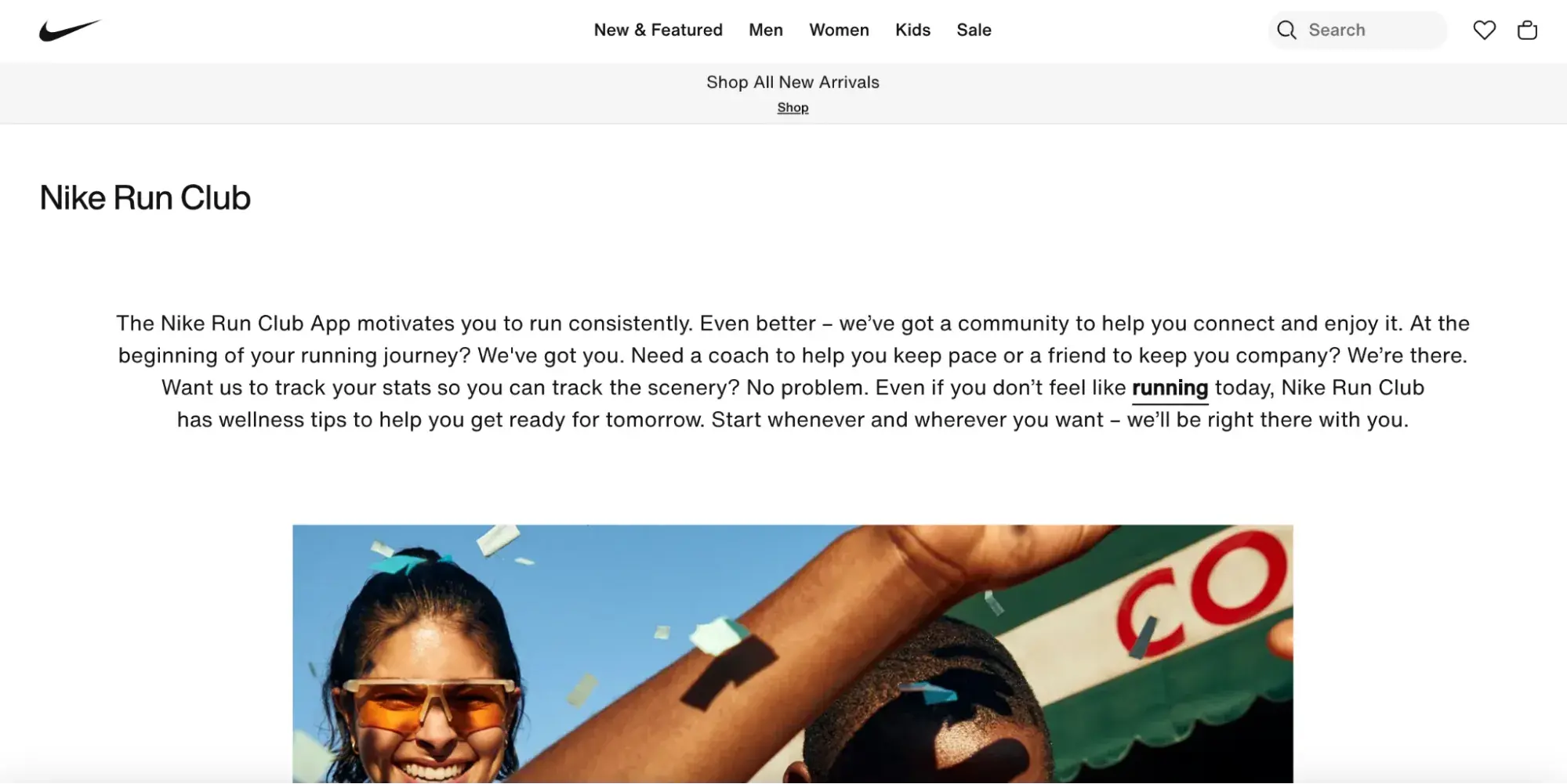 Types of community management, examples of engagement communities, Nike Run Club homepage