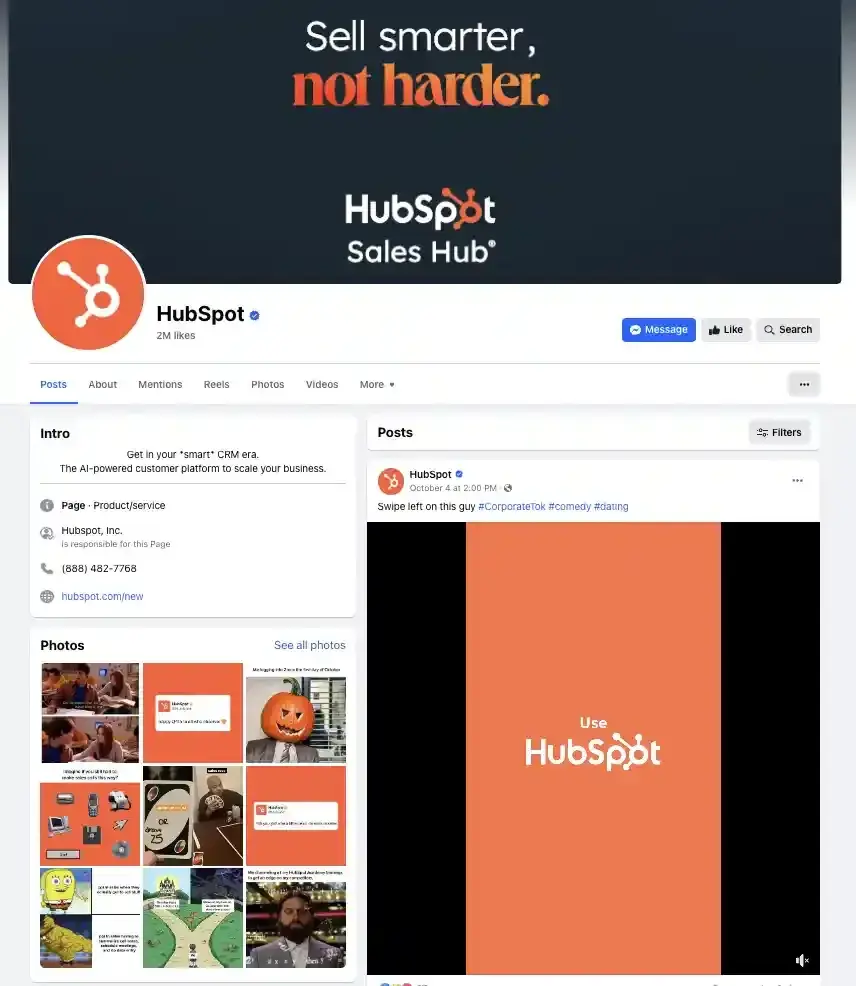 types of marketing; hubspot’s facebook profile