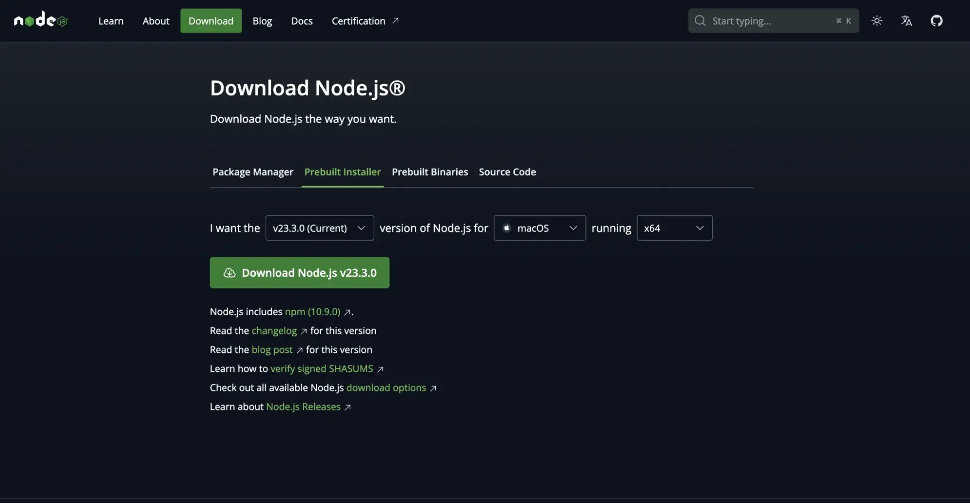 downloading node.js