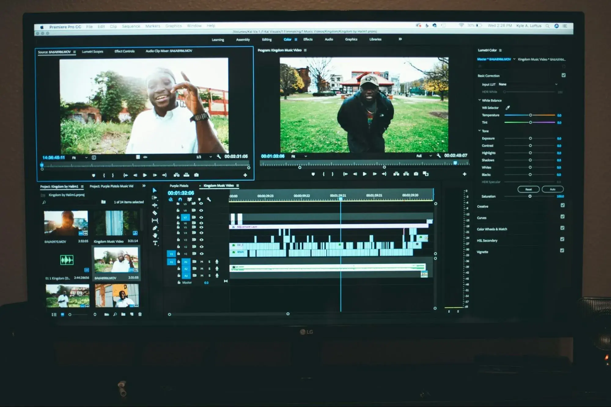 screenshot of monitor with editing platform Unsplash and an editing project pulled up