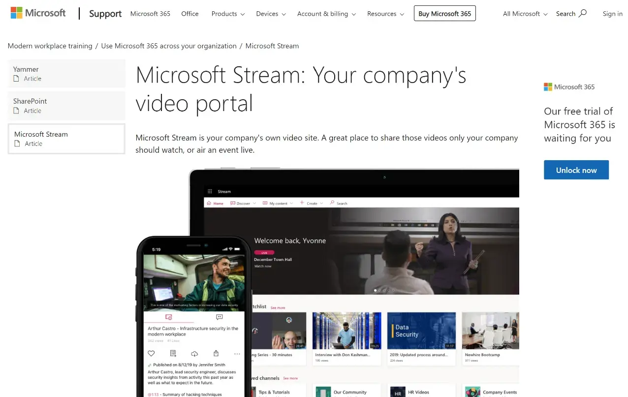 A screenshot of Microsoft's Stream video CMS website