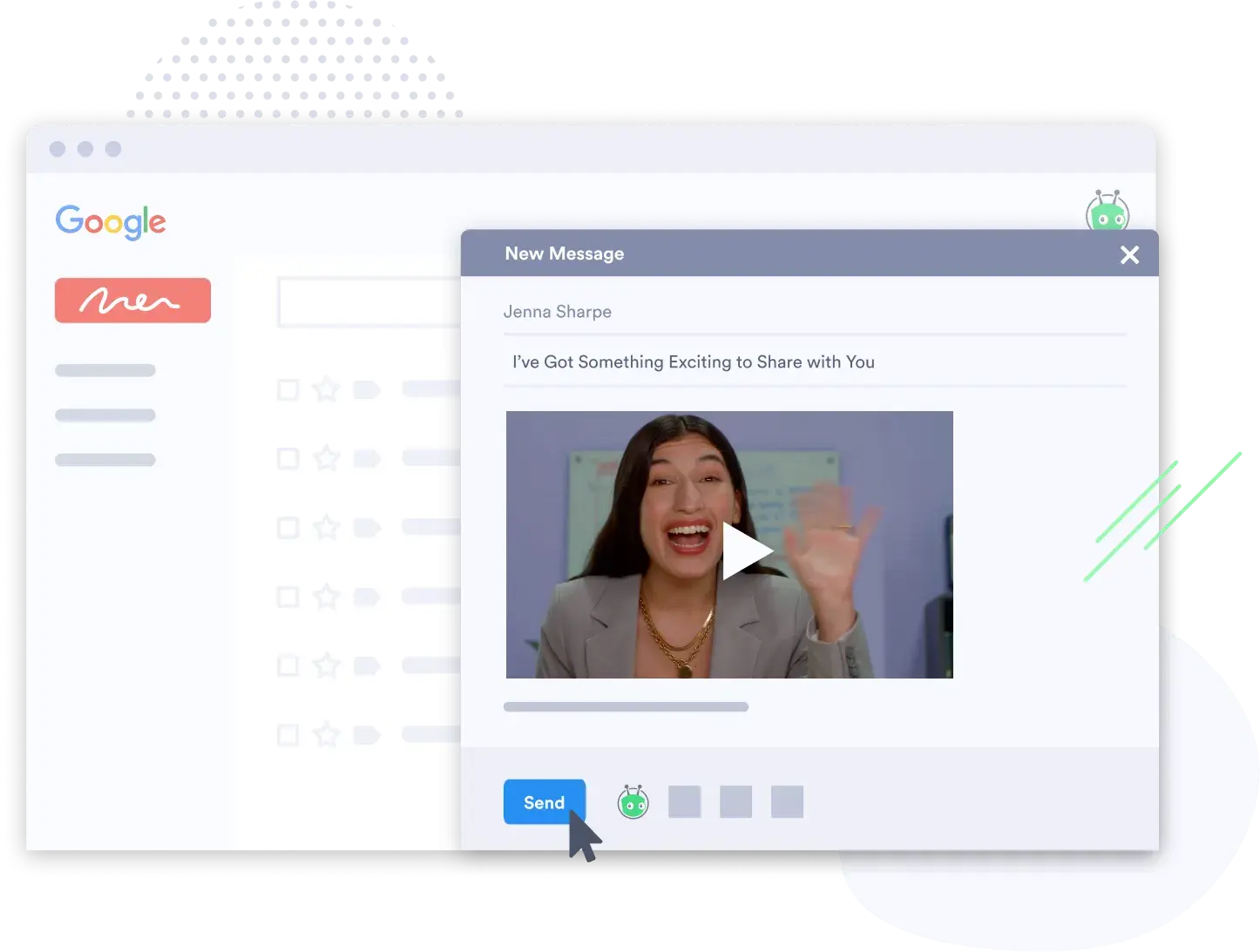 email composer interface with a video message preview.