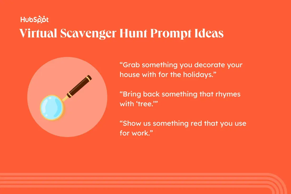 virtual holiday party ideas, virtual scavenger hunt prompt ideas