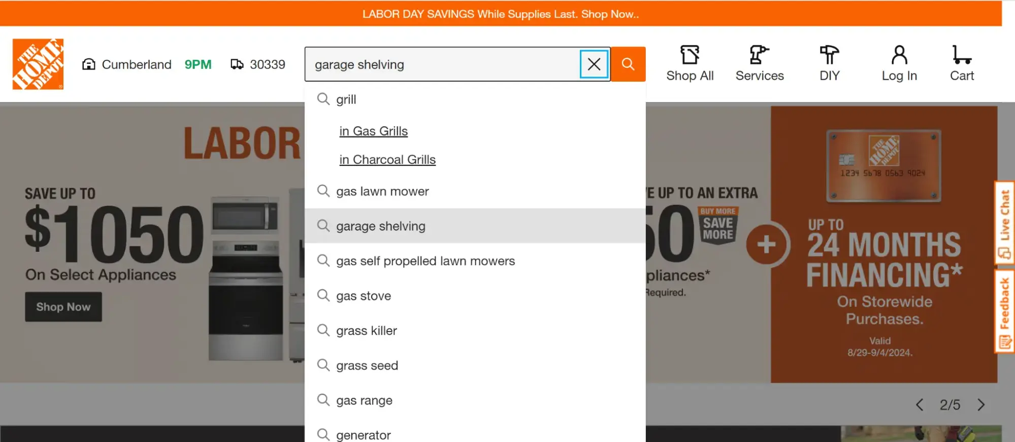 Home Depot Ecommerce Page