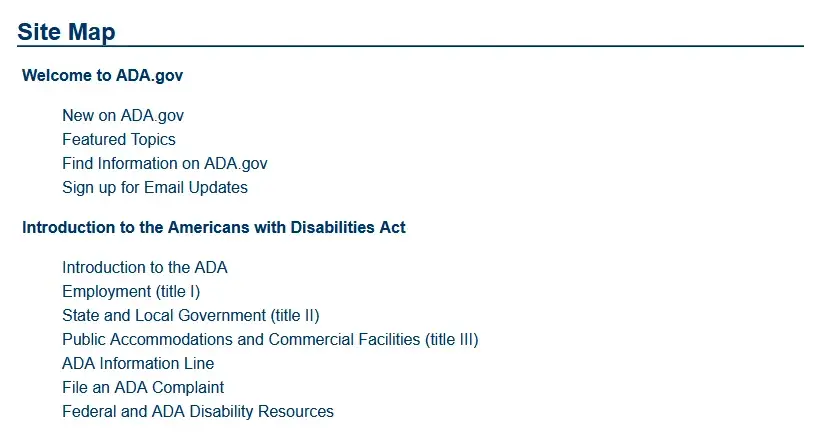 screenshot of site map from ADA