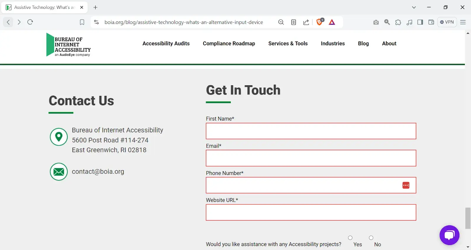 An example of a keyboard-accessible form on a website.