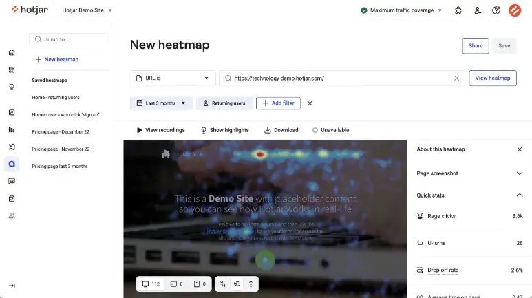  Hotjar’s heatmap tool.