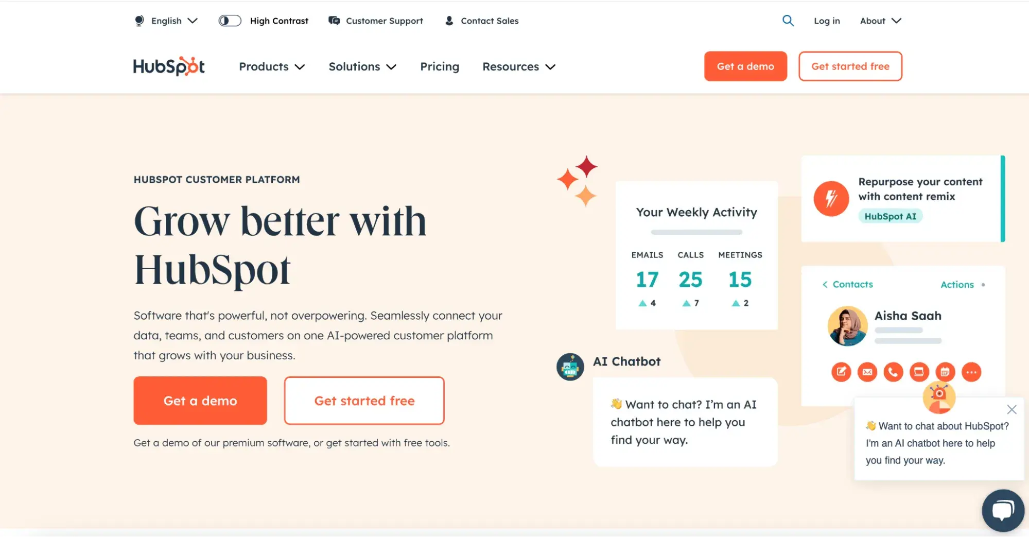 HubSpot homepage uses orange brand color