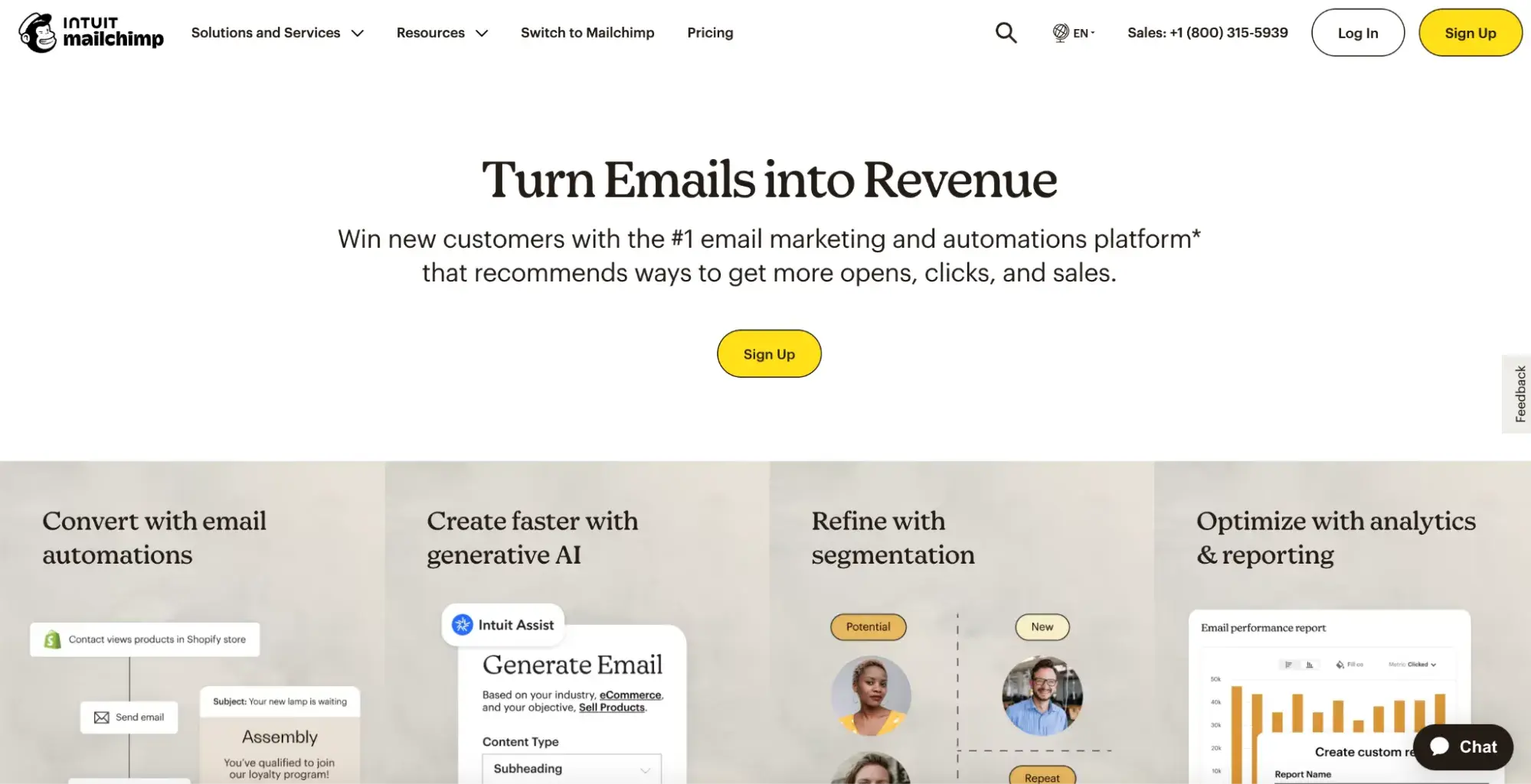 Mailchimp homepage integrates all the elements of good marketing and web design