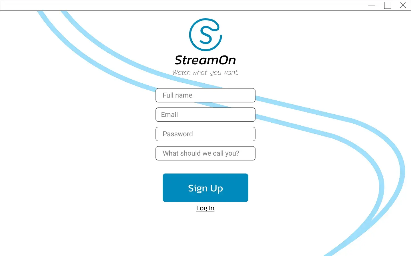 web design workflow, a design of a log-in screen for a streaming service called StreamOn