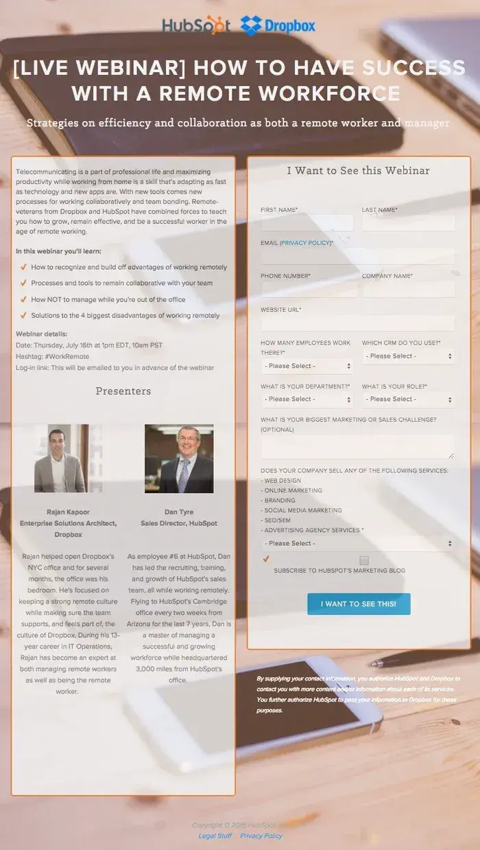 hubspot webinar landing page