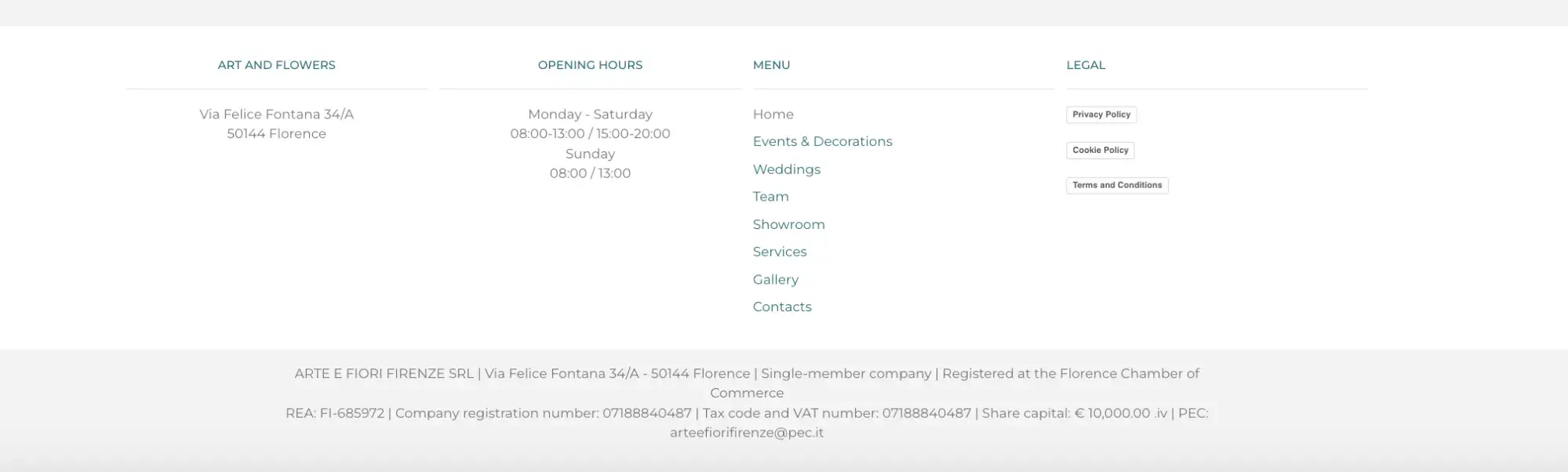 website content: Arte e Fiori Firenze working hours