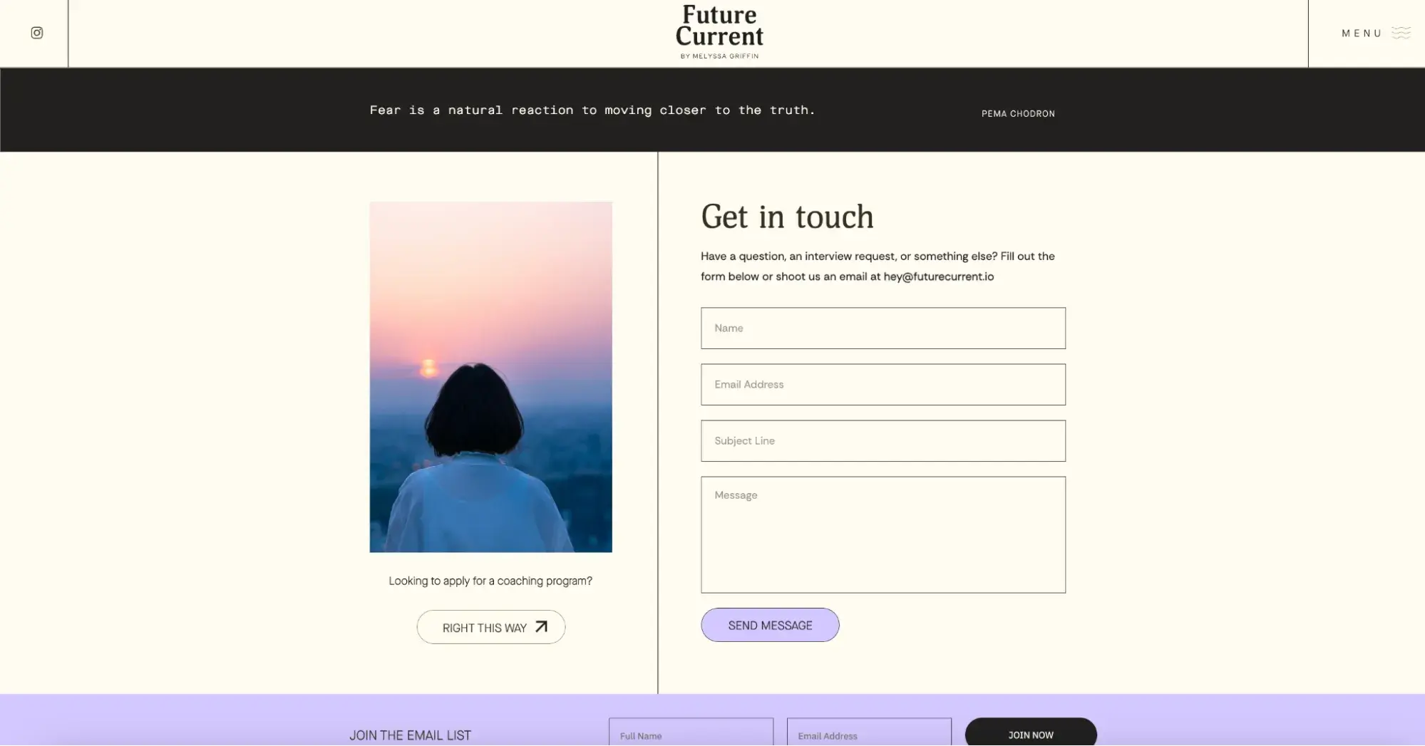 website content: Future Current’s contact page