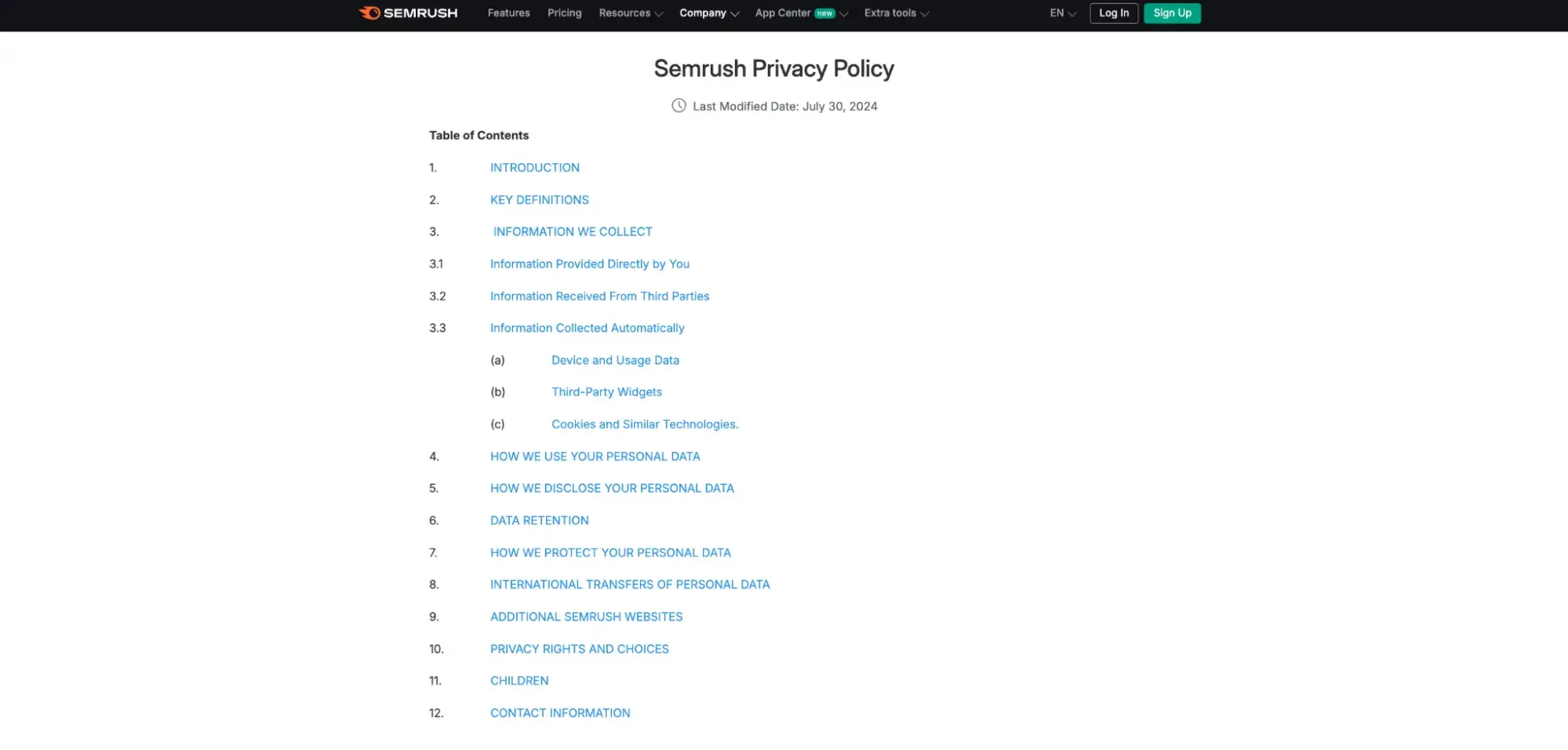 website content: Semrush Privacy Policy and Terms of Service 