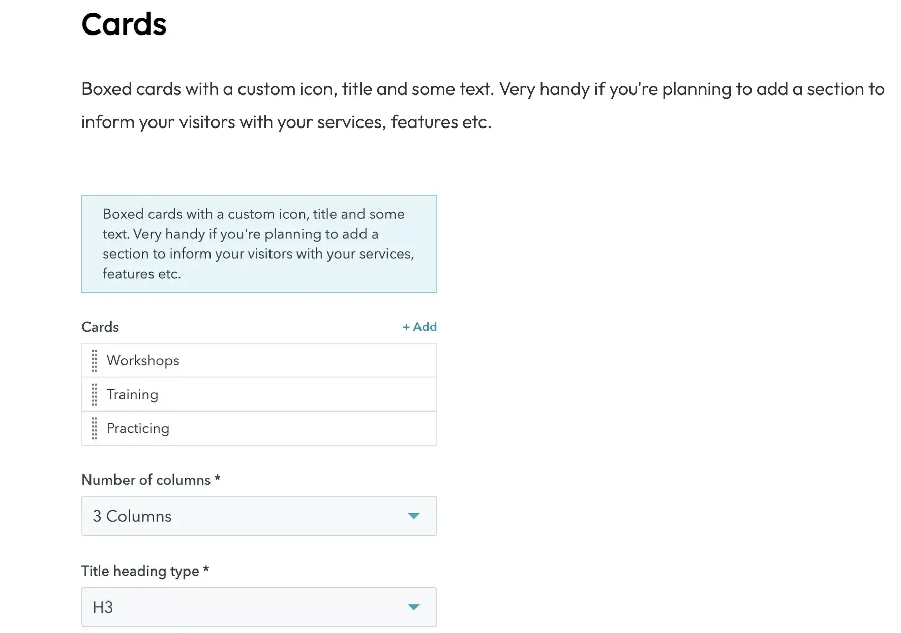 theme documentation describing how to use the cards module along with a use case