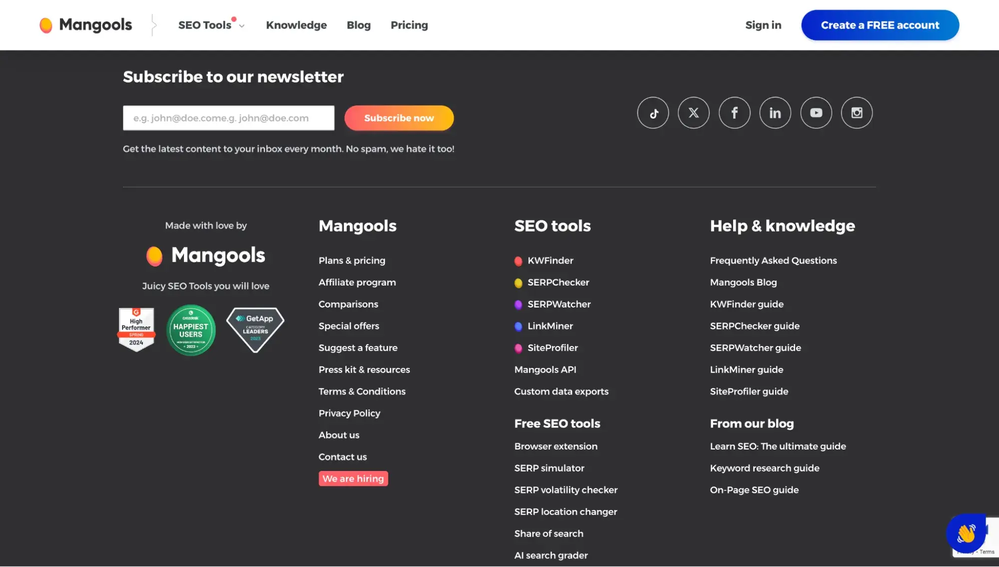 website footer examples: mangools