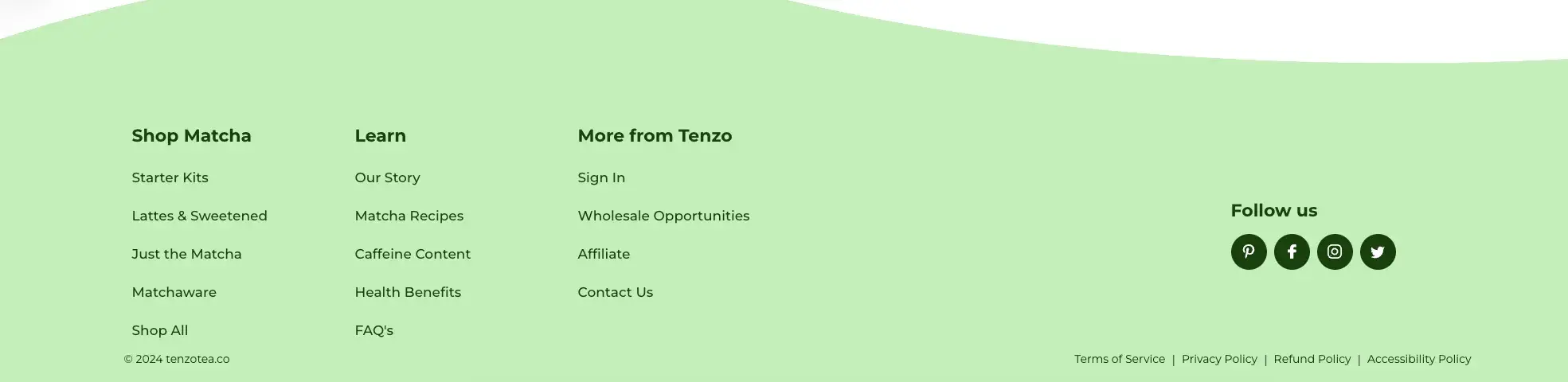 Website footer optimization example from Tenzo