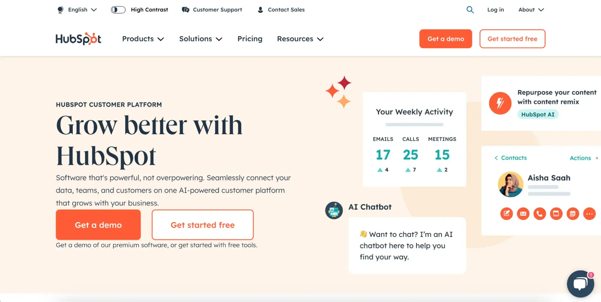 Screenshot of HubSpot’s website layout  