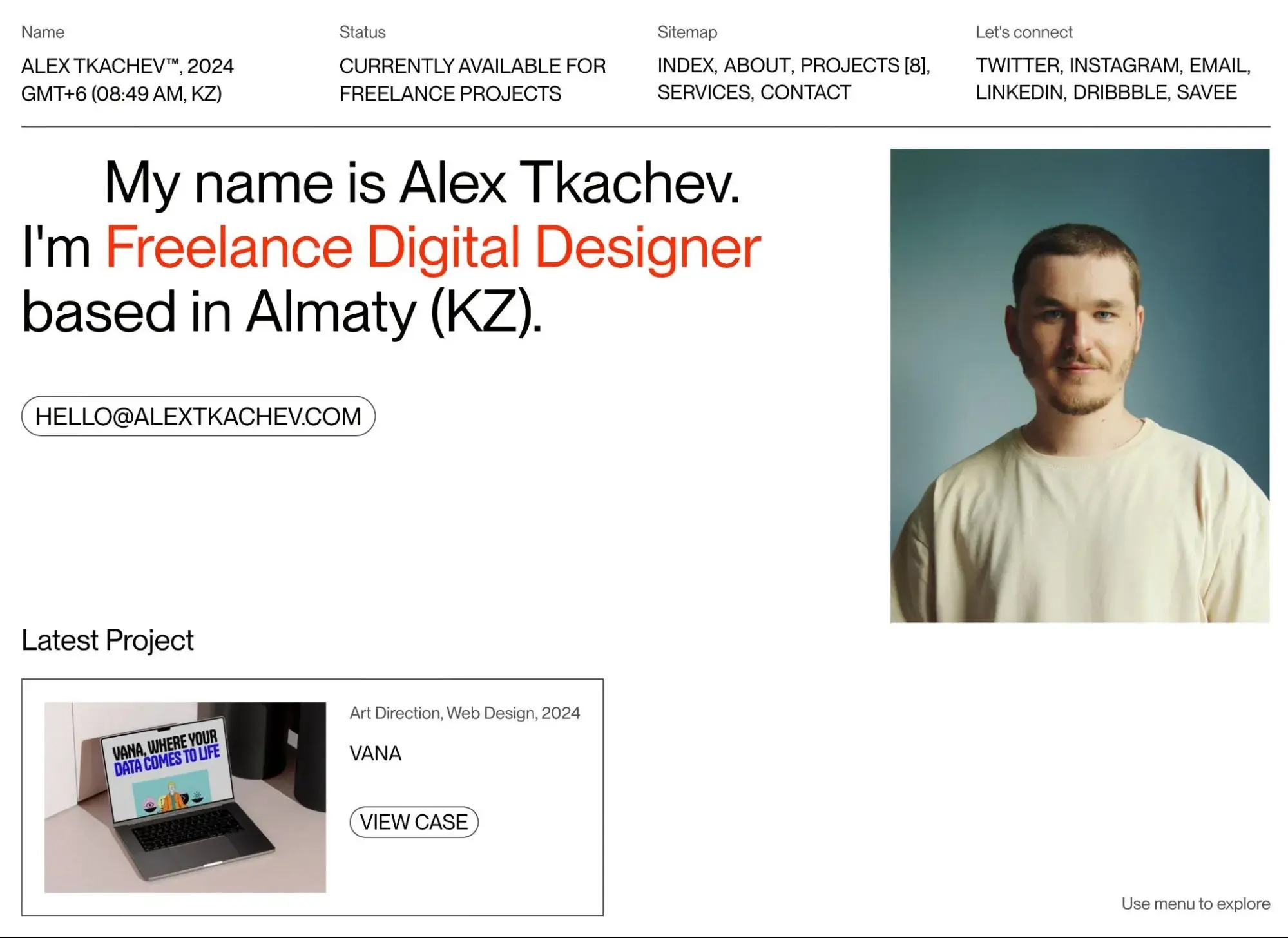 Alex's website is one of the website website layout examples for a single-page design