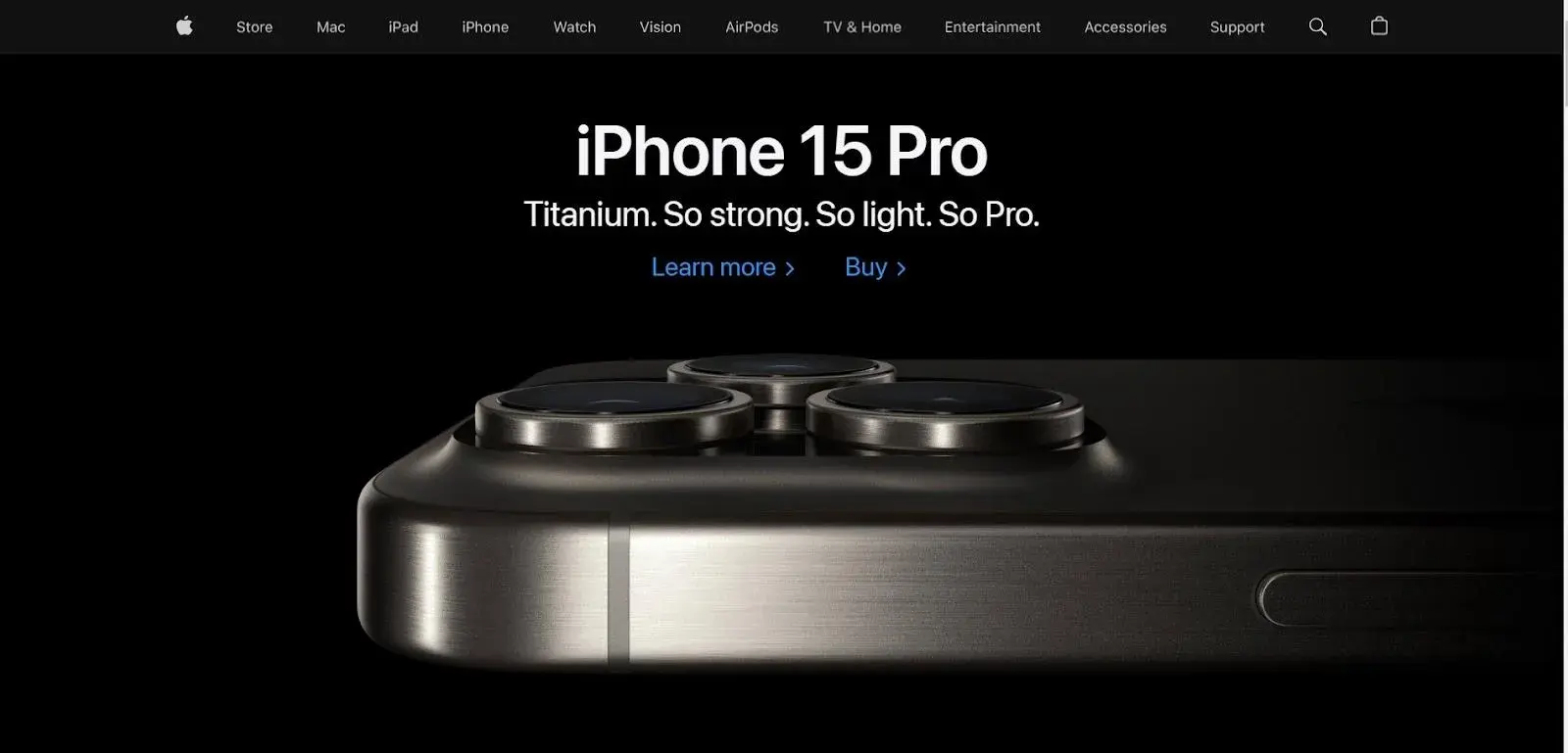 Apple’s website design layout uses a sticky header and a sectional layout