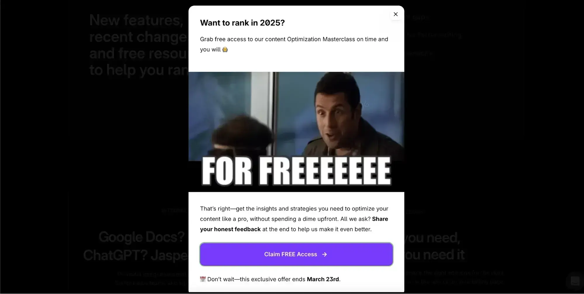 website pop-up example