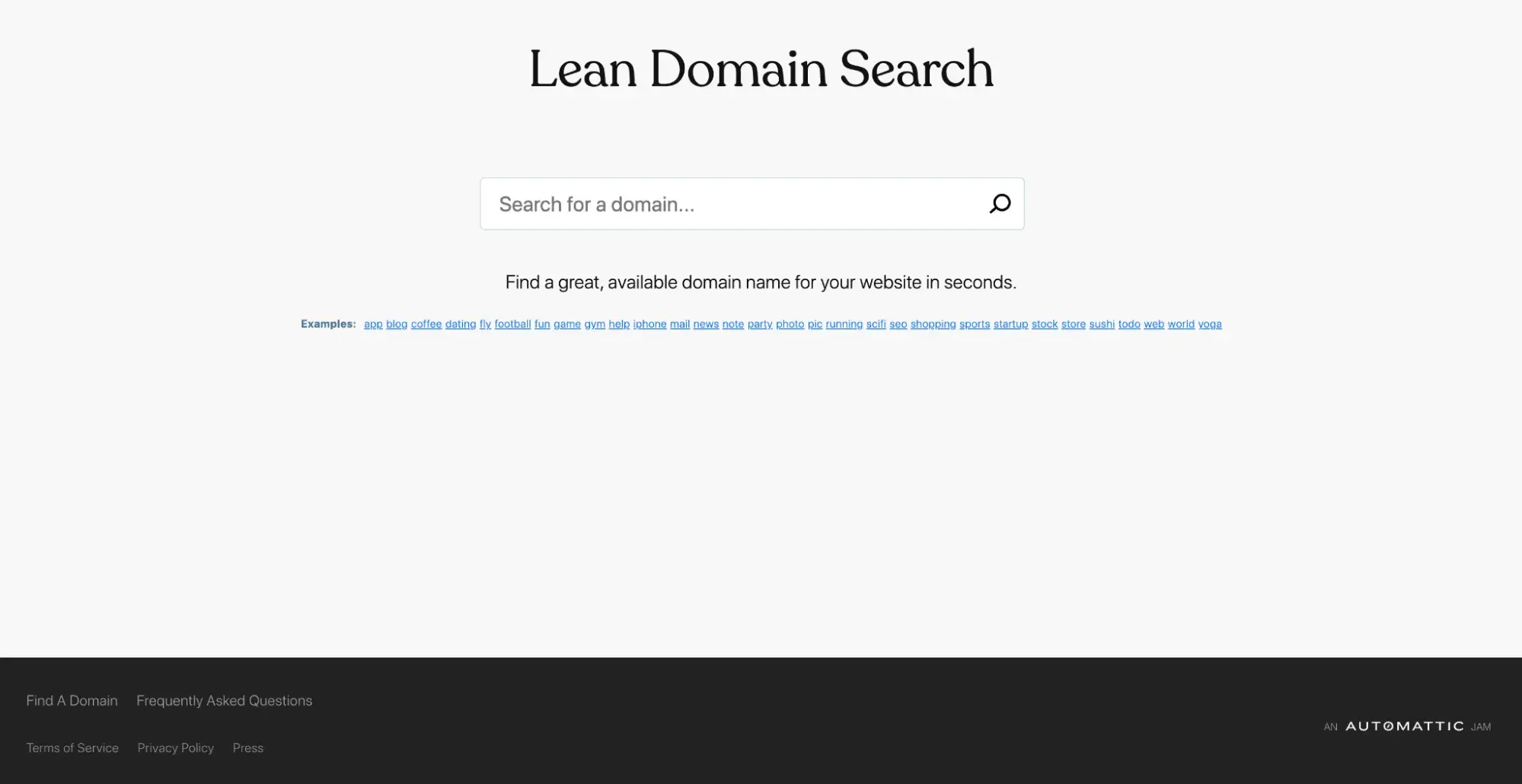 Lean Domain Search homepage for choosing the best website name