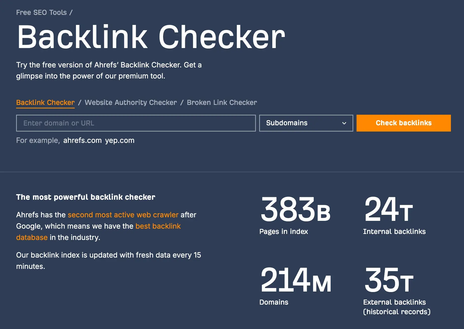 website optimization tools, Ahrefs Backlink Checker